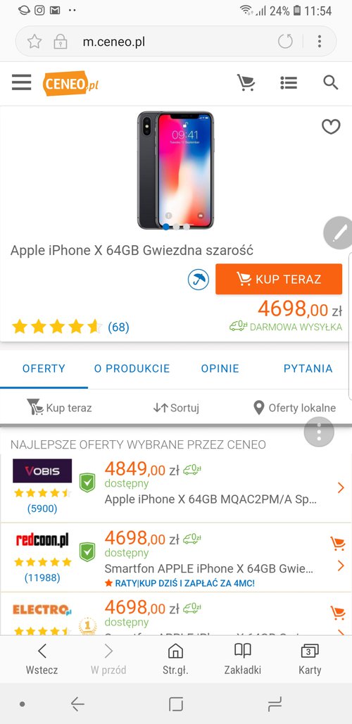 Ceny iPhone X/ zrzut ekranu Ceneo 