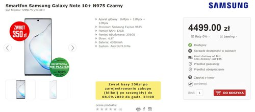 Najlepsza cena Galaxy Note 10+ w oficjalnej polskiej dystrybucji - pamiętaj o zwrocie!