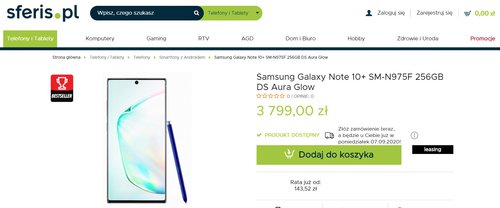 Najlepsza cena Galaxy Note 10+ u znanego importera w Polsce