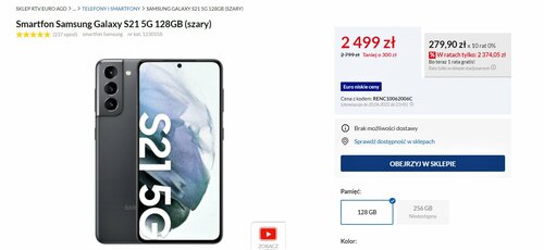 Samsung Galaxy S21+ cena RTV Euro AGD