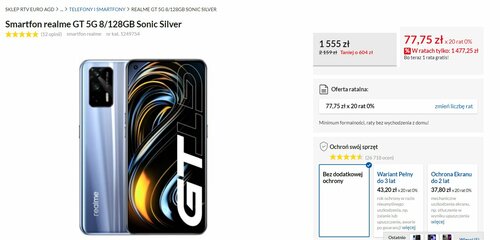 realme GT 5G 8/128 GB promocja cena RTV Euro AGD