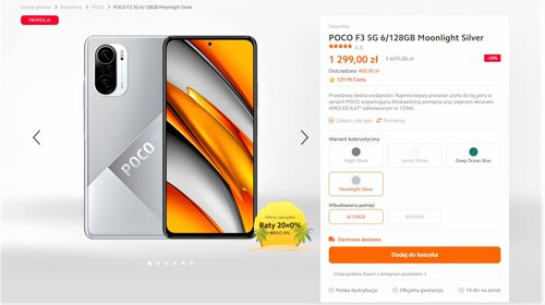 Cena Xiaomi POCO F3 6/128 GB w Mi-home