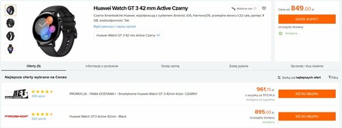 Huawei Watch GT 3 w polskiej sprzedaży/ Dane Ceneo
