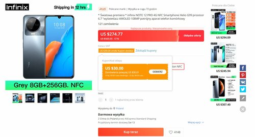 Cena Infinix Note 12 Pro na AliExpress
