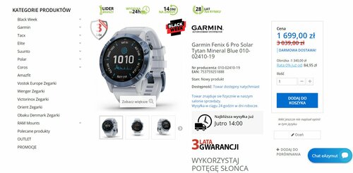 Garmin Fenix 6 Pro Solar promocja dobra cena