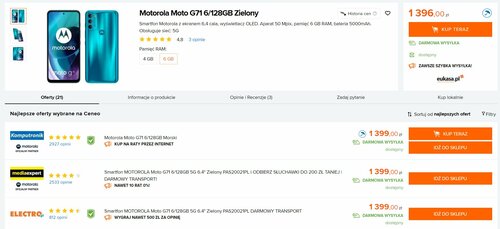 Motorola Moto G71 w polskiej sprzedaży/ Dane Ceneo