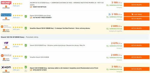 Cena Xiaomi 12X w oficjalnej polskiej dystrybucji / dane Ceneo