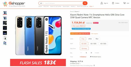 Xiaomi Redmi Note 11S 6/64 GB promocja Gshopper