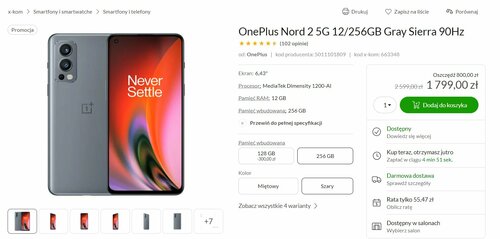 OnePlus Nord 2 5G 12/256 GB cena promocja x-kom