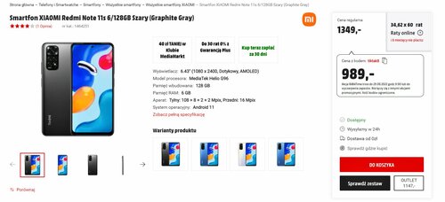Smartfon XIAOMI Redmi Note 11s 6/128GB Szary (Graphite Gray) Media Markt