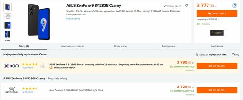 ASUS ZenFone 9 w polskiej sprzedaży/ Dane Ceneo