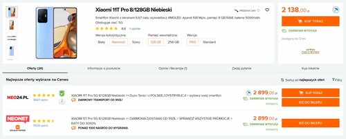 Xiaomi 11T Pro w polskiej sprzedaży/ Dane Ceneo