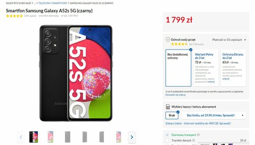 Samsung Galaxy A52s 5G 6/128 GB w RTV Euro AGD