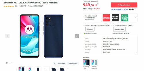 MOTOROLA MOTO G60s 6/128GB Niebieski promocja cena NEONET