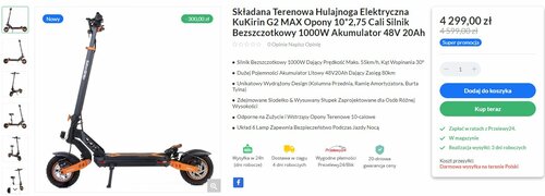 KuKirin G2 MAX 1000W 20Ah 48V - Hulajnogi elektryczne