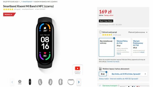 Smartband Xiaomi Mi Band 6 NFC (czarny) promocja cena RTV Euro AGD