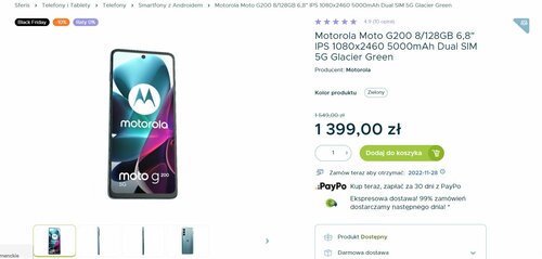 Motorola Moto G200 5G 8/­128GB Glacier Green dobra cena w polskim sklepie