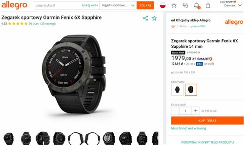 Garmin Fenix 6X Sapphire promocja cena Allegro