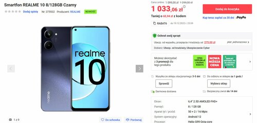 Smartfon REALME 10 8/128GB Czarny promocja cena NEONET