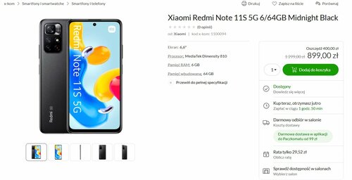Xiaomi Redmi Note 11S 5G promocja cena x-kom