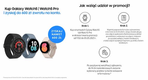 Do 600 zł zwrotu przy zakupie Samsung Galaxy Watch 5