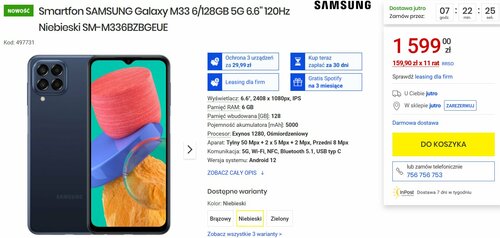 Samsung Galaxy M33 5G 6/128 GB cena w Polsce Media Expert