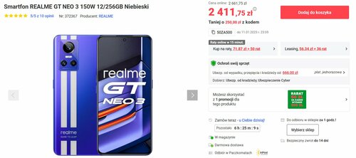 realme GT Neo 3 12/256 GB promocja cena NEONET
