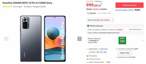 Smartfon XIAOMI NOTE 10 Pro 6/128GB Szary promocja cena NEONET