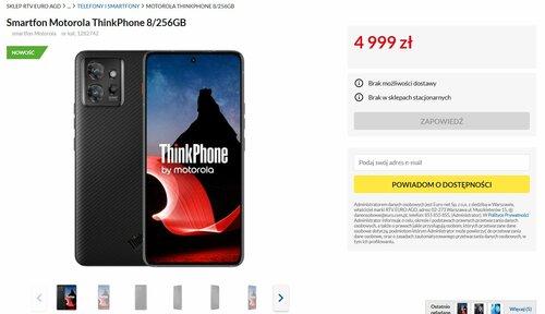 Smartfon Motorola ThinkPhone 8/256GB cena w Polsce RTV Euro AGD