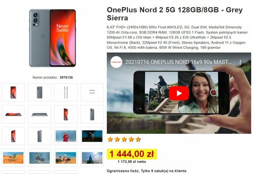 OnePlus Nord 2 5G 128GB/8GB - Grey Sierra promocja dobra cena