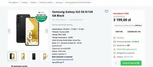 Najniższa aktualna cena Samsung Galaxy S22 w oficjalnej polskiej dystrybucji