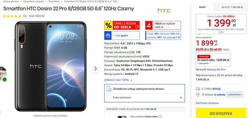 HTC Desire 22 Pro 8/128 GB promocja cena Media Expert