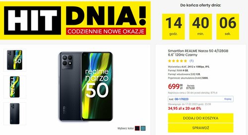 realme Narzo 50 4/128 GB promocja cena Media Expert