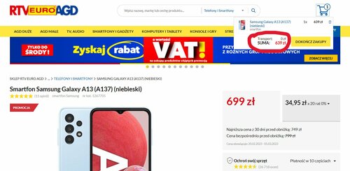 Samsung Galaxy A13 promocja cena RTV Euro AGD