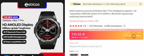 tani smartwatch AMOLED promocja