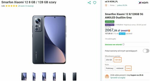 Xiaomi 12 5G 8/128 GB promocja Allegro Smart! Week 2023