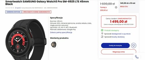 Samsung Galaxy Watch 5 Pro LTE promocja cena kod rabatowy