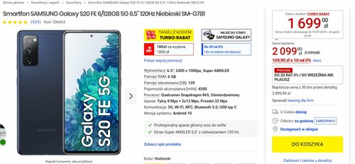 Samsung Galaxy S20 FE 5G promocyjna cena w Media Expert