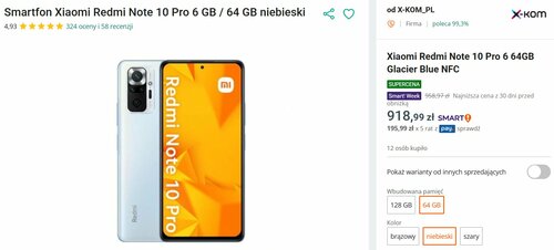 Xiaomi Redmi Note 10 Pro 6/64 GB promocja Allegro Smart! Week 2023