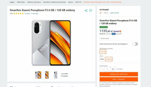 Xiaomi POCO F3 6/128 GB promocja cena Allegro