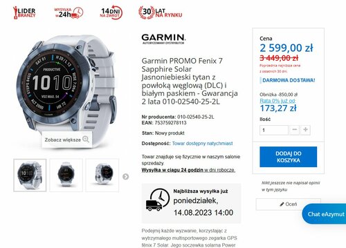 Garmin Fenix 7 Sapphire Solar promocja