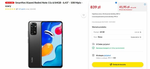 Xiaomi Redmi Note 11S 6/64 GB promocja cena 2023 RTV Euro AGD