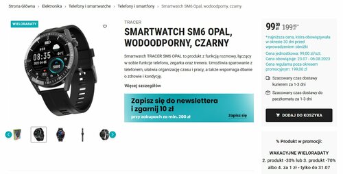TRACER SM6 Opal tani smartwatch do 100 zł promocja Biedronka Home