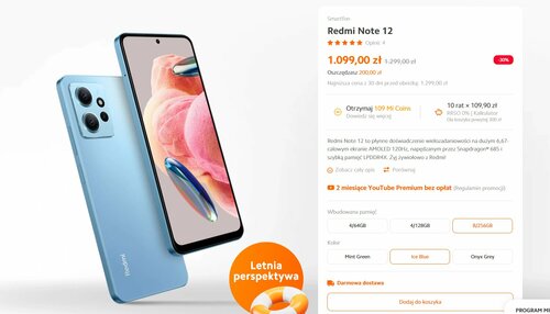 Xiaomi Redmi Note 12 8/256 GB cena w Polsce