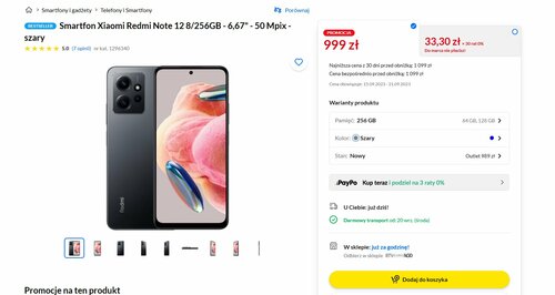 Xiaomi Redmi Note 12 8/256 GB RTV Euro AGD promocja cena