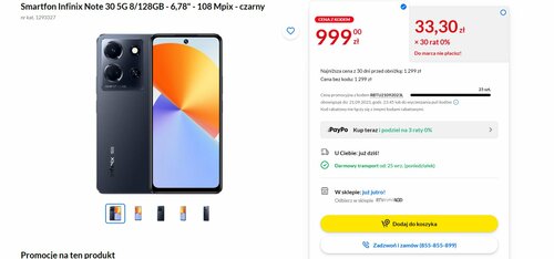 Smartfon Infinix Note 30 5G 8/128GB - 6,78" - 108 Mpix - czarny RTV EURO AGD