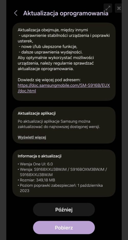 Samsung Galaxy S23 z aktualizacją do Android 14 z One UI 6.0 w Polsce