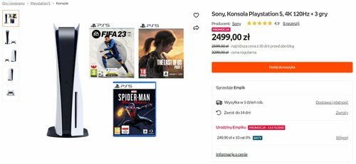 Sony Playstation 5 z napędem i 3 grami promocja Empik (2)