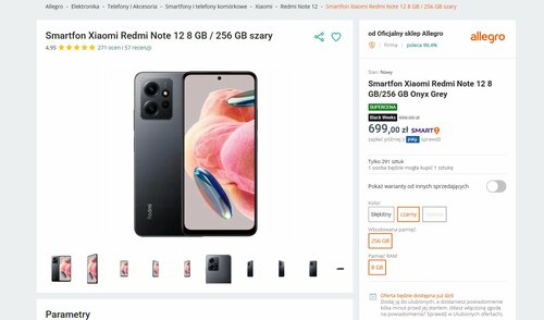 Xiaomi Redmi Note 12 8/256 GB promocja Allegro Black Friday 2023