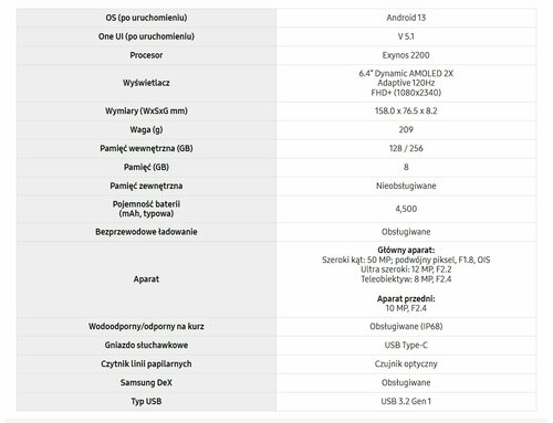 Samsung Galaxy S23 FE 5G specyfikacja